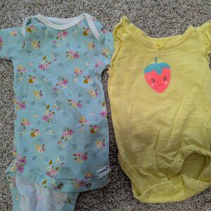 set of two onesies, strawberry, floral, gerber, carters